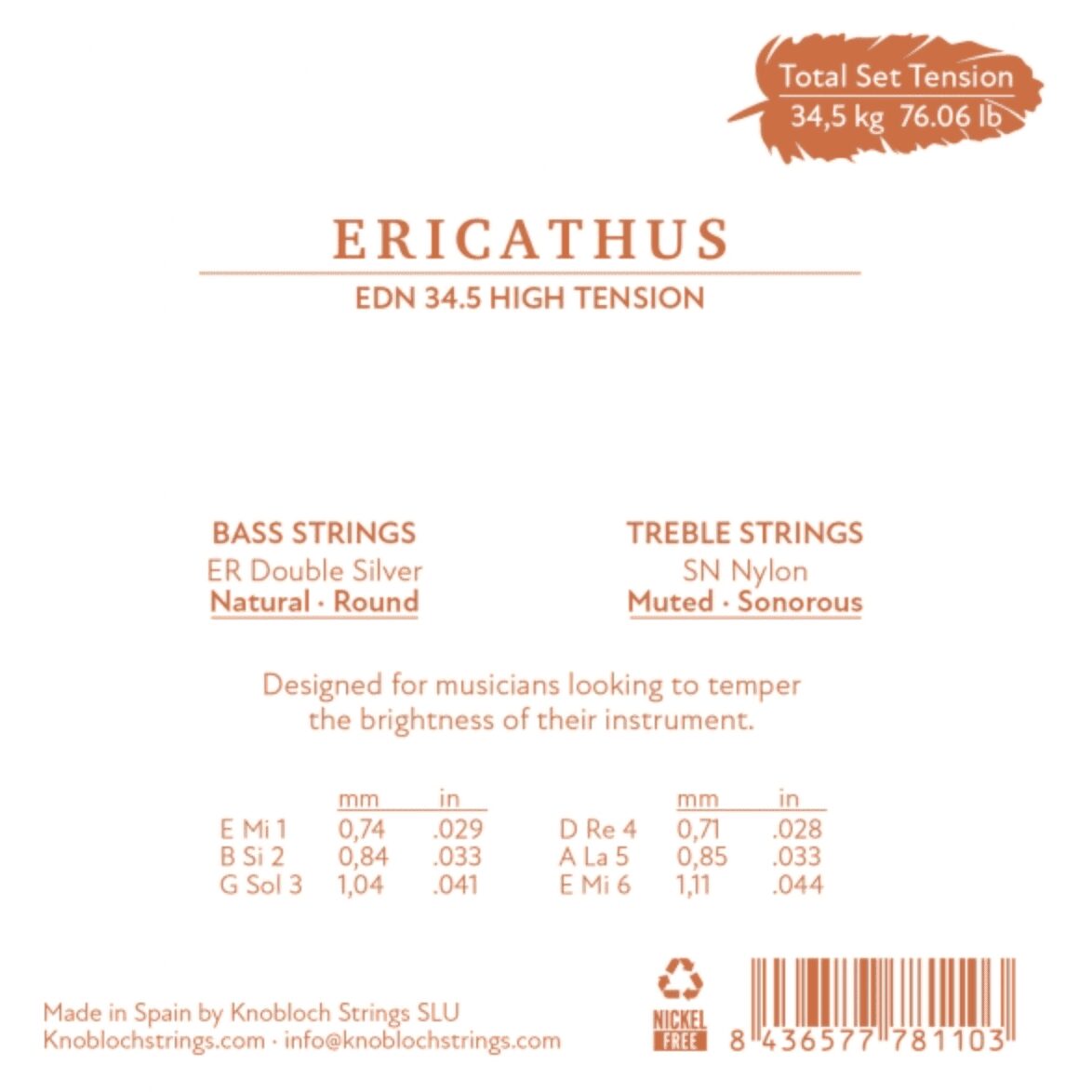 Knobloch Erithacus Nylon SN Fuerte EDN 34.5 Juego de Cuerdas para Guitarra